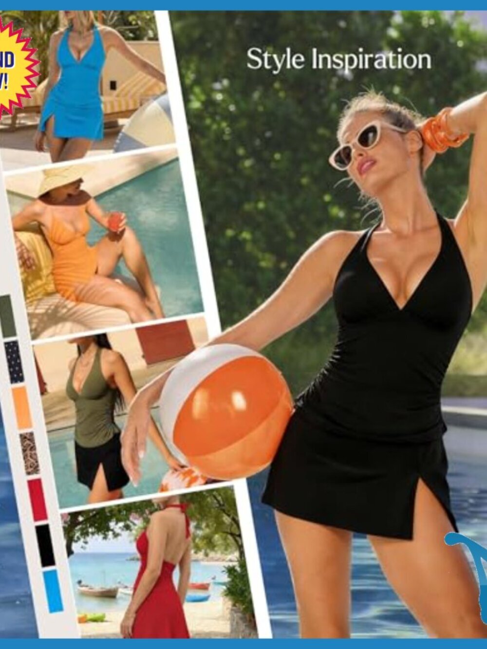 Tummy Control Tankini Swimwear with Skirt, Halter Top, Shapewear - Picture 6 of 7